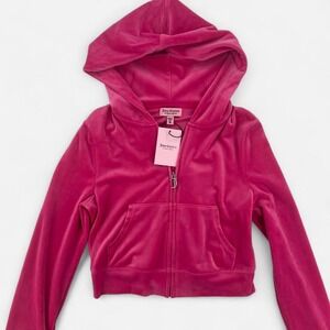 Juicy Couture Pink Velour Zip Up Hoodie With Rhinestone Details NWT